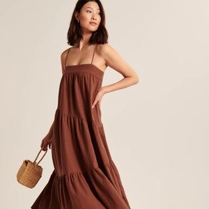 NWT abercrombie asymmetrical tiered maxi dress in brown